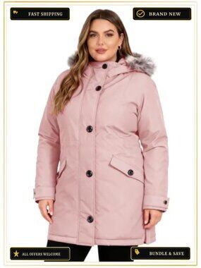 Plus Size Winter Parka Jacket Hooded Puffer Coat Knee Length